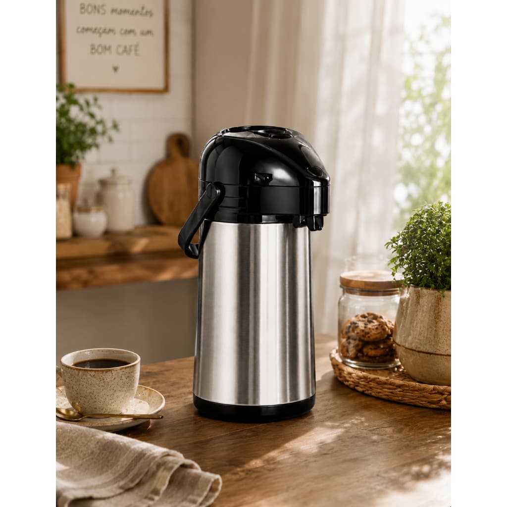Garrafa Térmica Café Inox 1 Litro Conerva Bebidas Quentes e Frias Chá Leite Sucos Eventos Escritório Casa