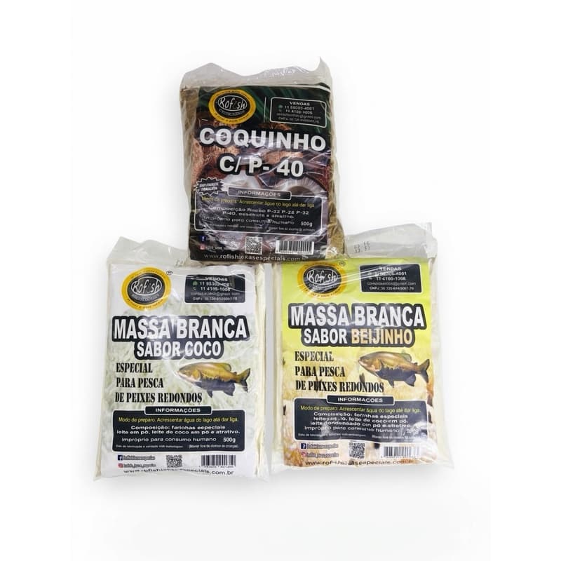 Kit 3 Massas De Pesca Rofish 500g Coquinho P40 Coco Beijinho Tambaqui Pacu Pesqueiro