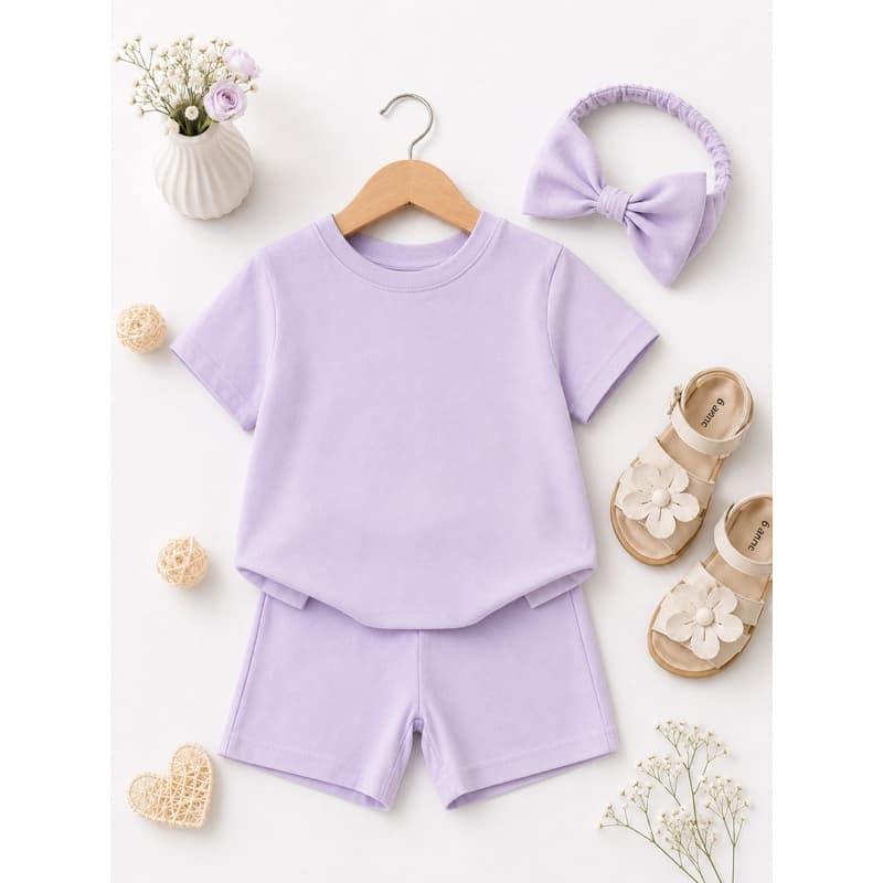 Conjunto de short e camiseta  basico infantil menina liso sem estampa