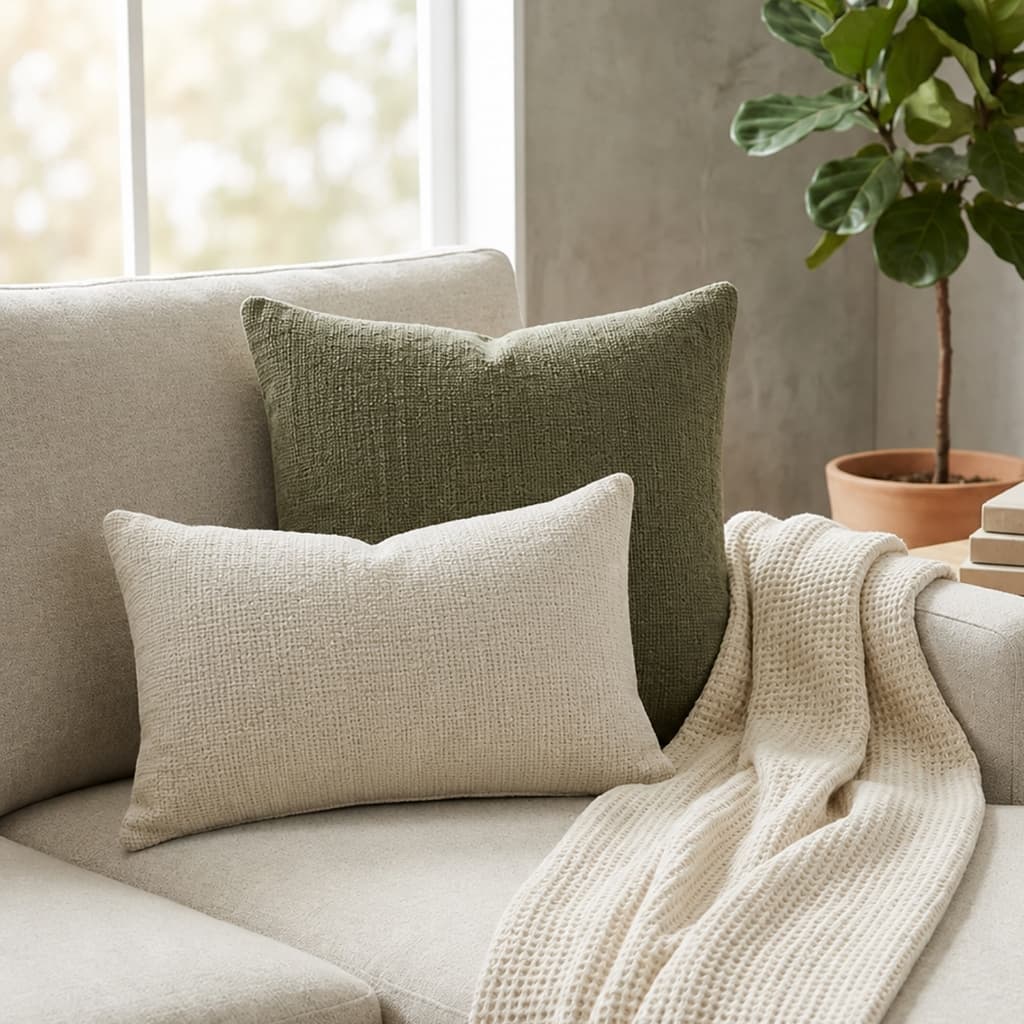 Kit 2 Capas de Almofadas Rustic Linho Luxo Orgânico Decorativa para Sofá Cama Texturizada C/ Zíper Invisível