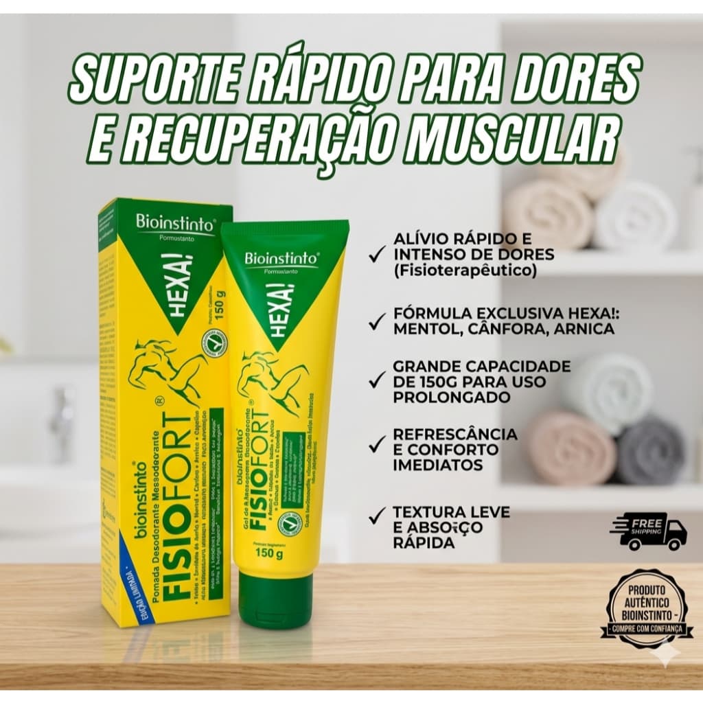 Pomada Fisiofort Bio Instinto 150g Original Alívio Imediato De Dores Musculares Articulações E Pernas Cansadas Gel Massa