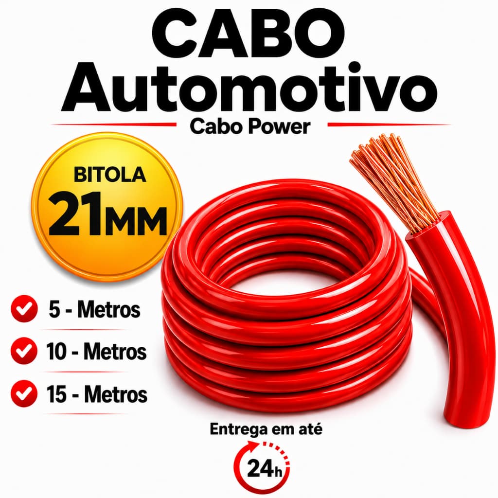 Cabo 21 mm de Até 15 Metros De Som Automotivo Alimentação De Bateria