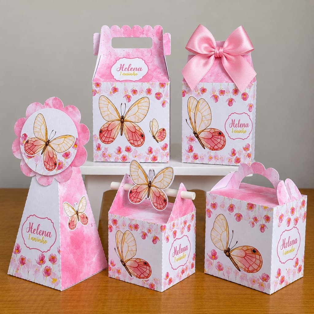 PEGUE E MONTE - Kit Festa Personalizado  Borboletas rosa / Lembrancinhas/ Caixinhas para festa