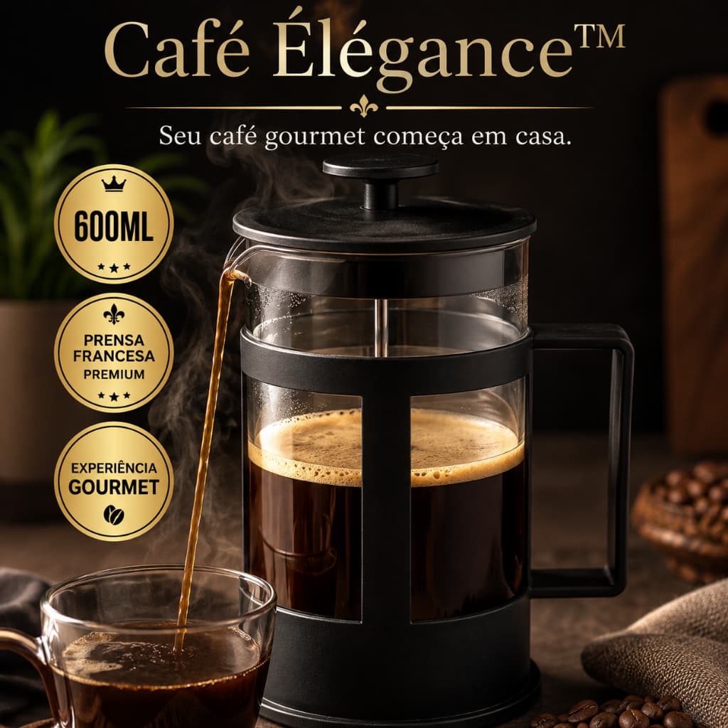 Cafeteira Francesa 600ml Preta Preto Cafe Especial Pratico Design Elegante