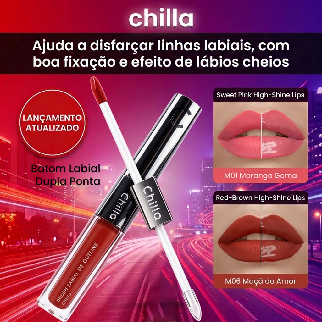 Chilla 6 Cores Duo Lips Batom Duas Pontas - Matte e Brilho 3D, À Prova D'água,Longa Duração