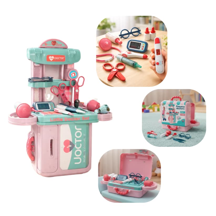 Mesinha Bancada Kit Médico Doutor Hospital Brinquedo Maleta Medica Doutora Enfermeira Completo Rosa