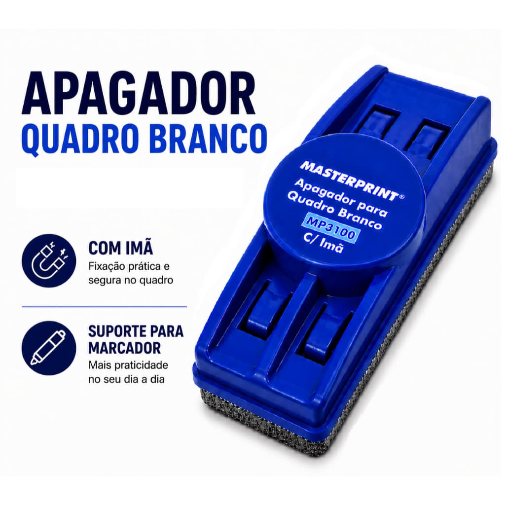 Apagador para Quadro Branco Com Suporte Pincel e Imã Masterprint