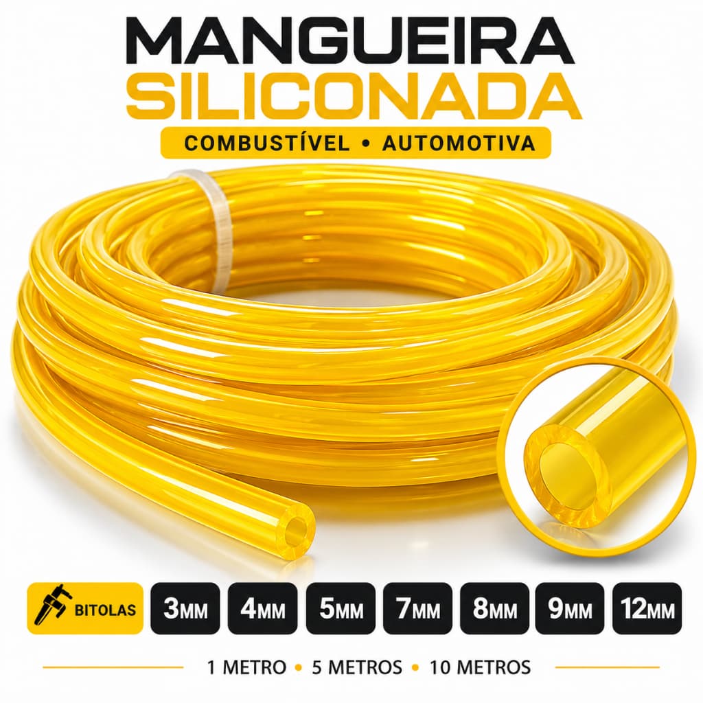 Mangueira Siliconada Flexivel Amarela Transparente Combustivel Gasolina Carro Moto Automotiva