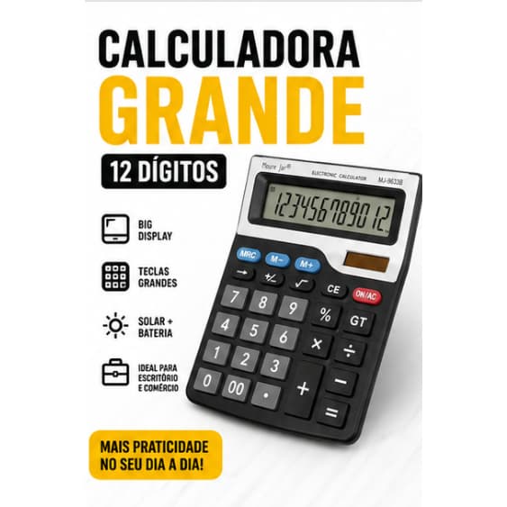 Calculadora Grande 12 Dígitos Visor Grande Escritório