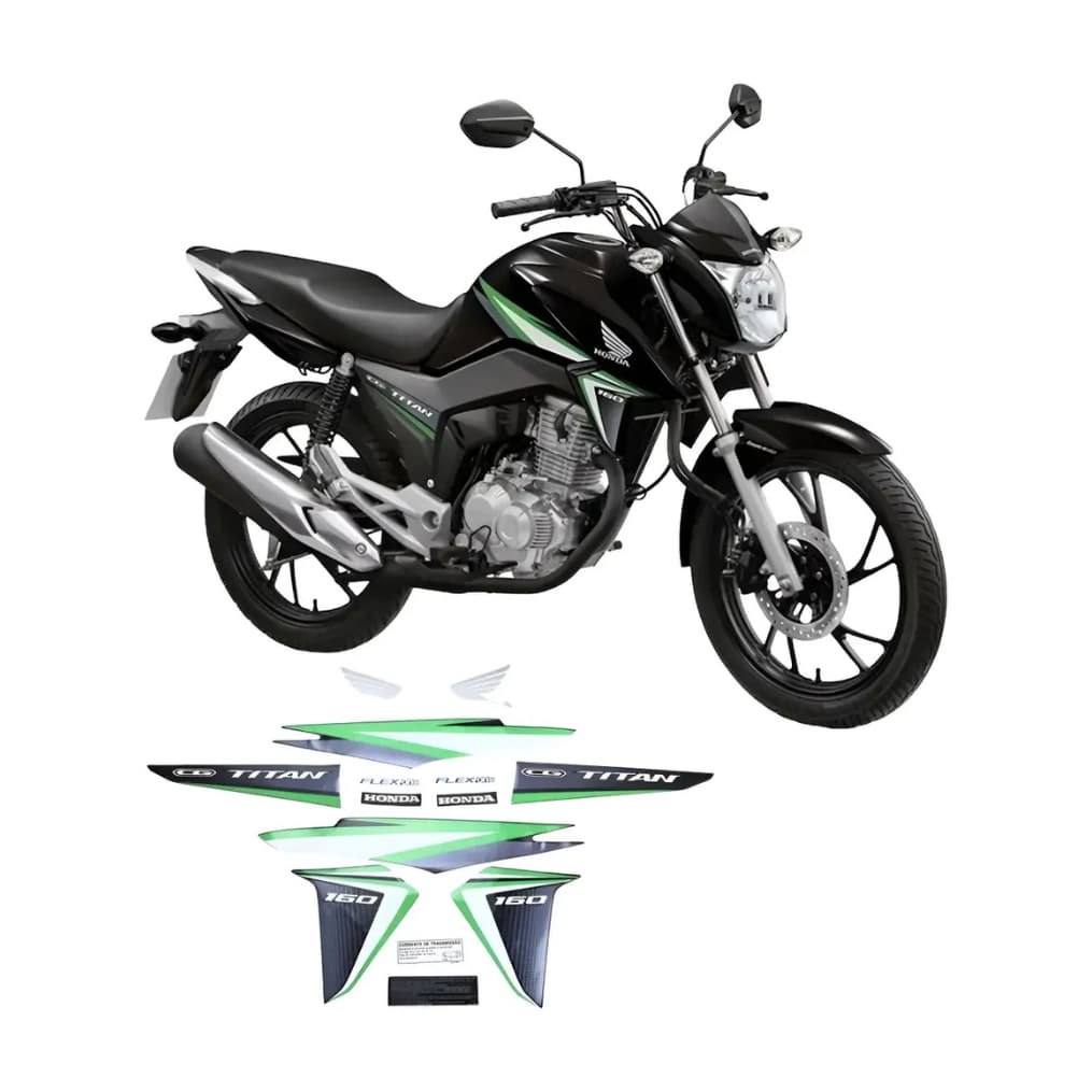 Jogo Kit Faixa Adesivo Honda Titan 160 Ex 2017 Preta / Verde