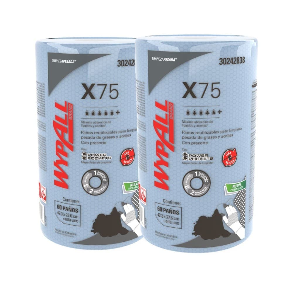 Pano Industrial Wypall X75 Plus 2 Rolos 60 Panos Limpeza Óleo Graxa Kimberly Clark Wiper