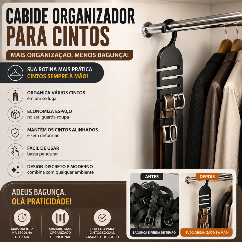 Organizador de Cintos para Guarda-Roupa | Cabide Vertical Economiza Espaço