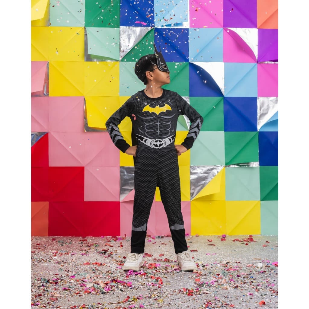 Roupa Batman Infantil Menino Fantasia Herói Com Músculos Capa E Máscara Festa Temática Carnaval