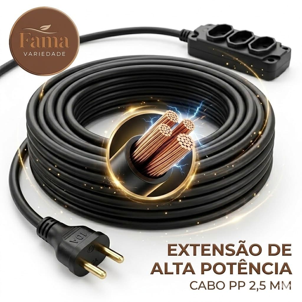 Extensão Elétrica Reforçada Cabo PP 2,5mm Secador Ferramentas Bivolt