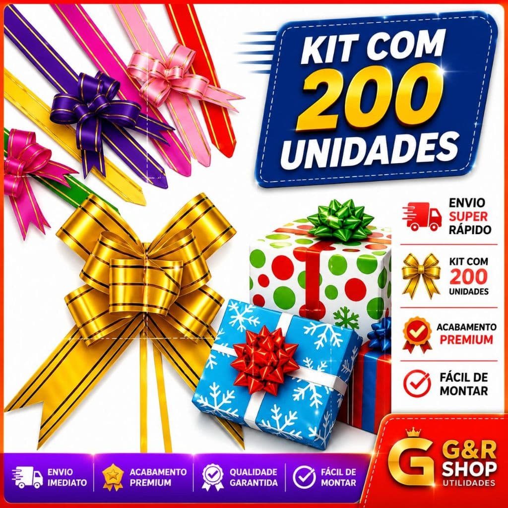 200 Laços Fácil M com Fio Dourado 18mm x 34cm para Presentes e Decorações