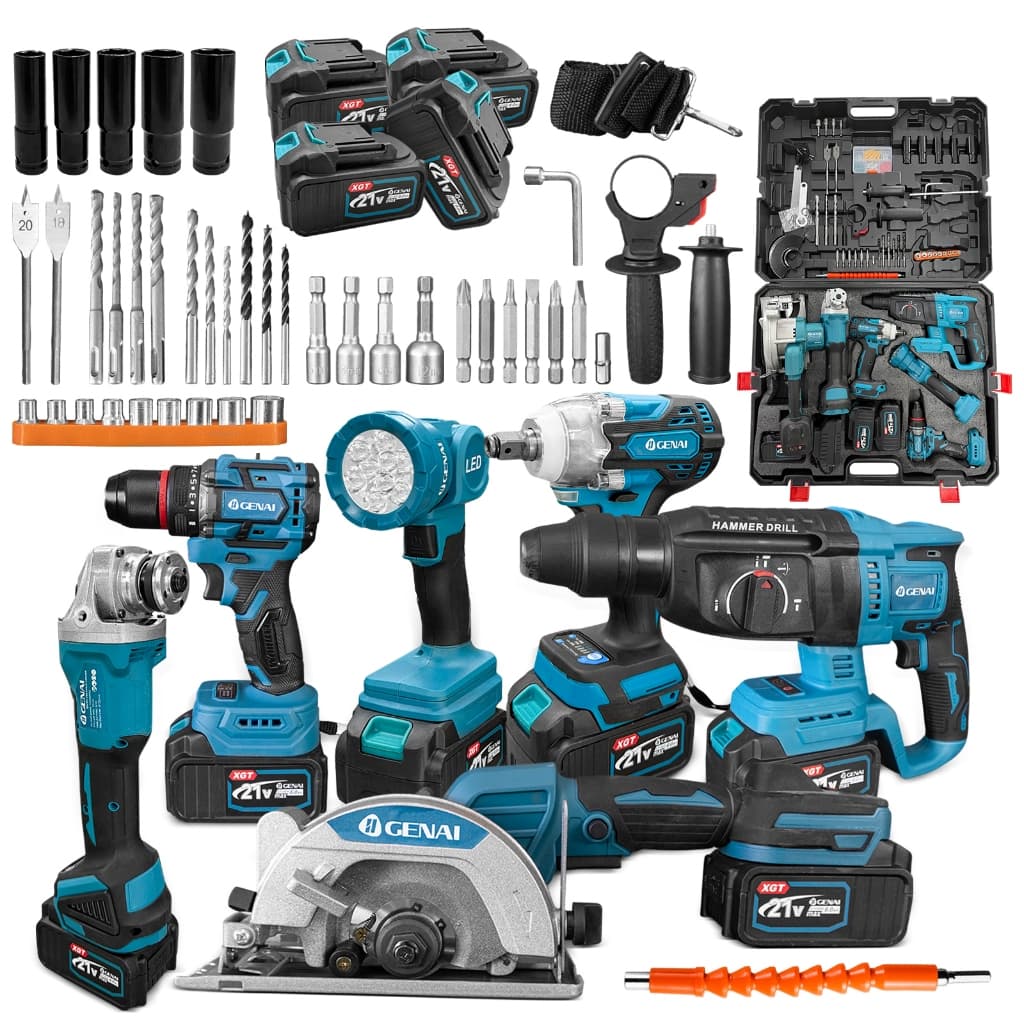 Kit 6 em 1 furadeira sem escova 21V + chave inglesa + rebarbadora + martelo + luz + motosserra