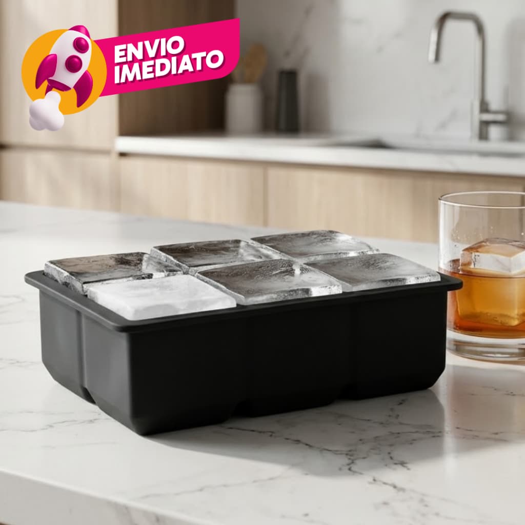 Kit Forma Silicone Gelo Grande 6 Cubos Flexível Maleável Drink Whisky Chocolate Gelatina