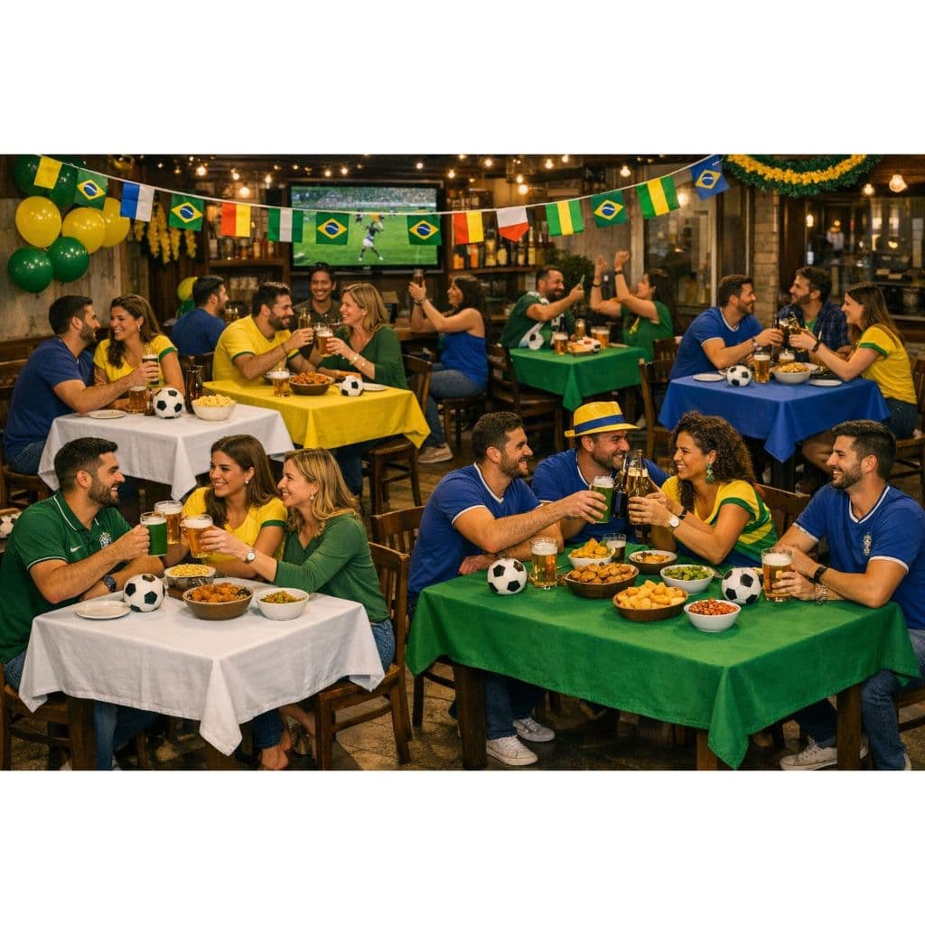 Copa do Mundo Toalha para Mesa Cozinha Azul, Amarela, Verde e Branco 1,00m x 1,40 Decorativa e Temática