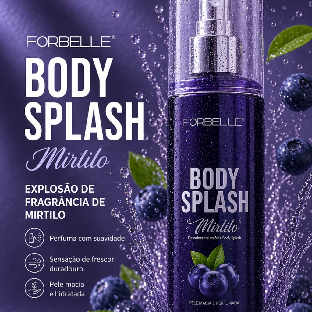 Body Splash Desodorante Colônia Mirtilo Forbelle 200ml com Spray