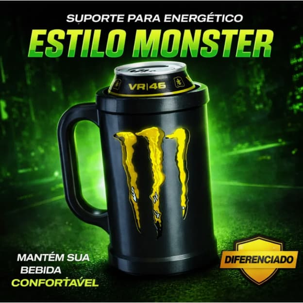 Copo Porta Preto Latas Energético Monster Material Premium Caneca 473ml