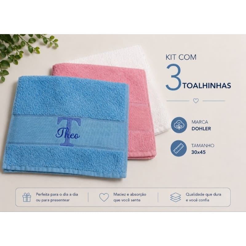 Kit 3 Toalhinhas Personalizadas Dohler com Nome / Escolar / bebê
