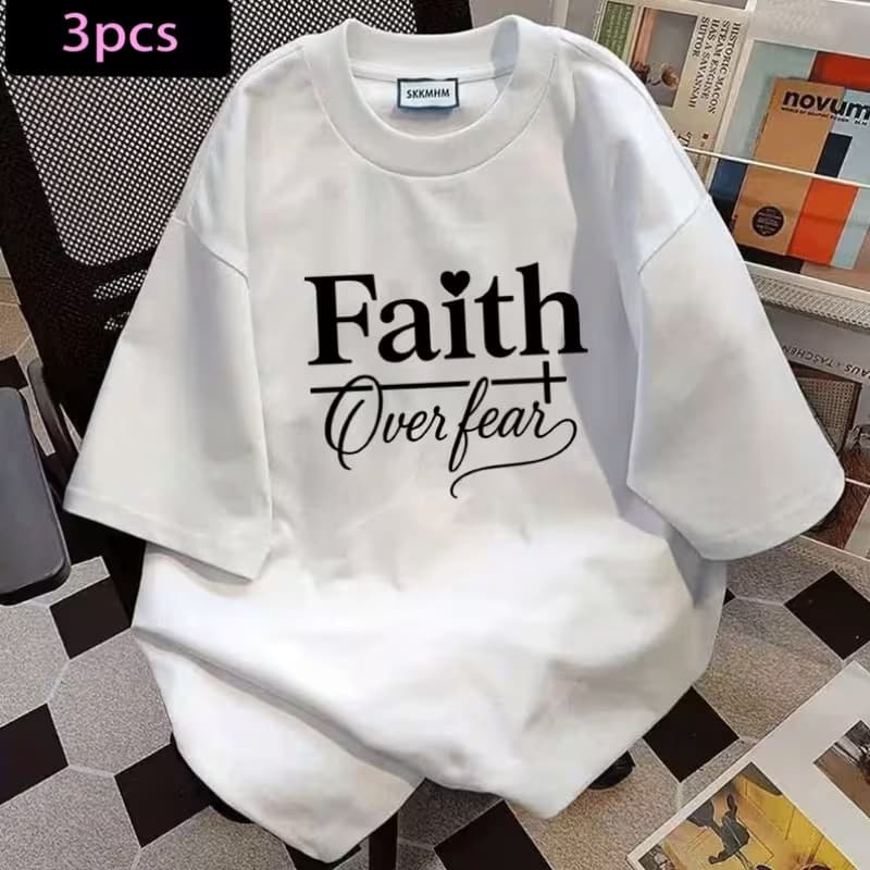 Camiseta Algodao Cristã Faith Over Fear Minimalista Estilosa Tendencia Confortavel Casual Unissex