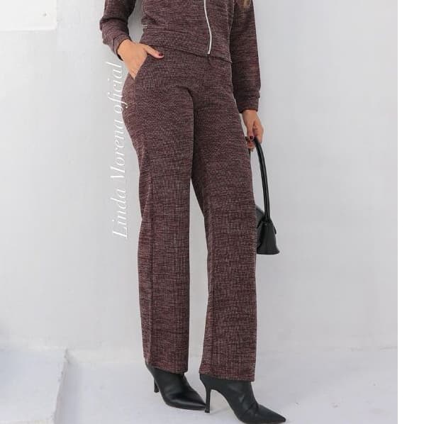 calça pantalona feminina Malla Ribi lanzinha cintura alta com bolso pra inverno linho