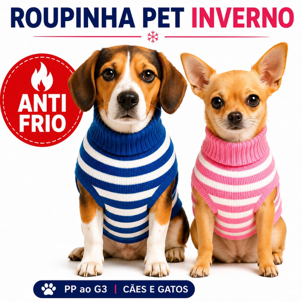 Roupinha Pet Inverno Cachorro Gato Anti Frio Quentinha de Lã Suéter Blusa Macia Todos Portes