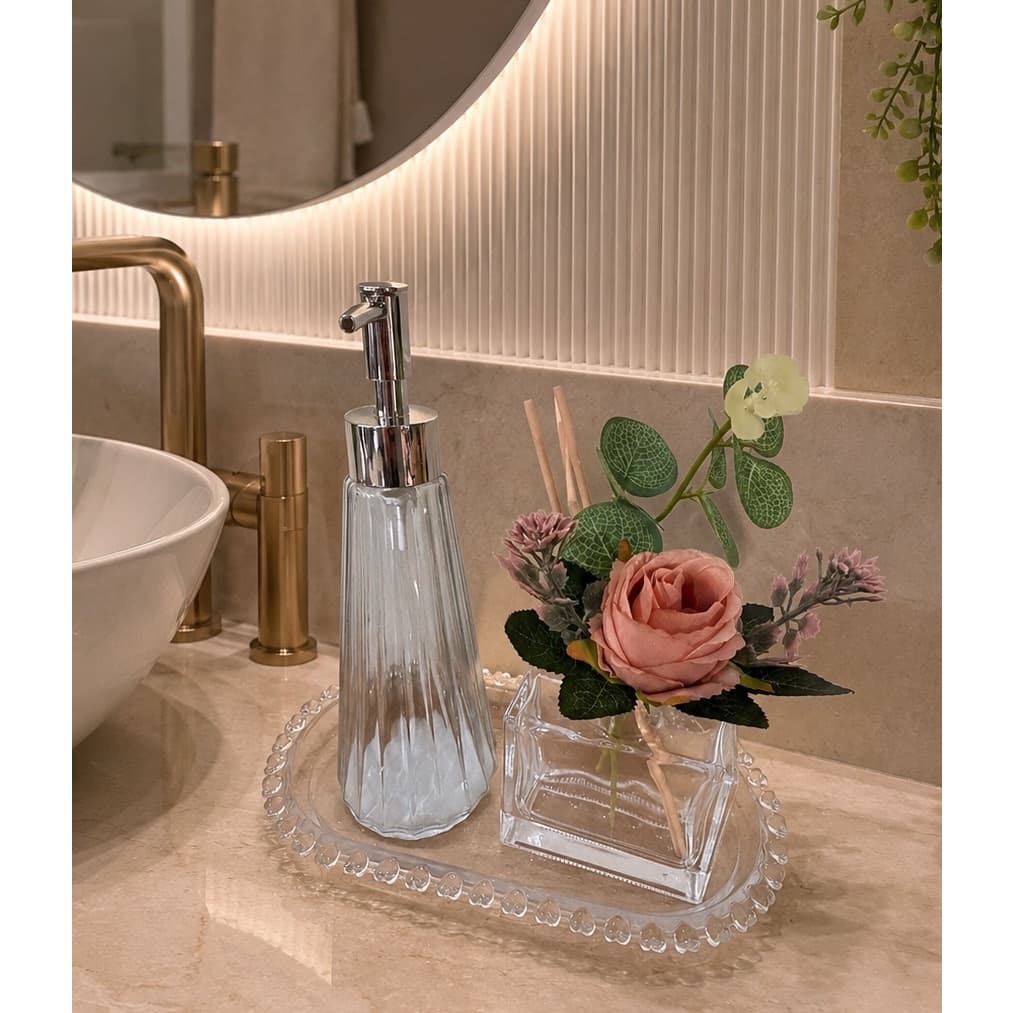 Kit decorativo com difusor bandeja e porta sabonete de vidro/ acompanha as flores/ casa/ambiente/