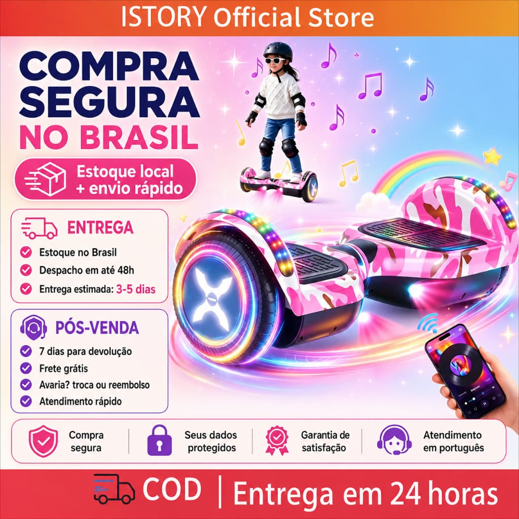Patinete Elétrico Infantil 6.5 Polegadas Com Roda LED Scooter Recarregável Para Crianças Brinquedo Espor