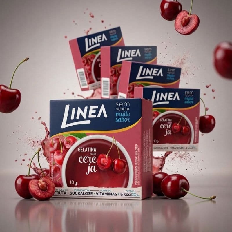 Kit 5 Gelatinas em pó Linea Sabor Cereja de 10g
