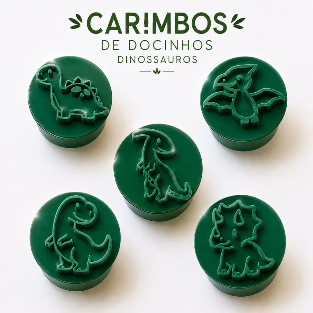 Kit 5 Carimbos Para Docinhos Brigadeiros Gourmet Dinossauros Temáticos Marcador Ejetor Molde