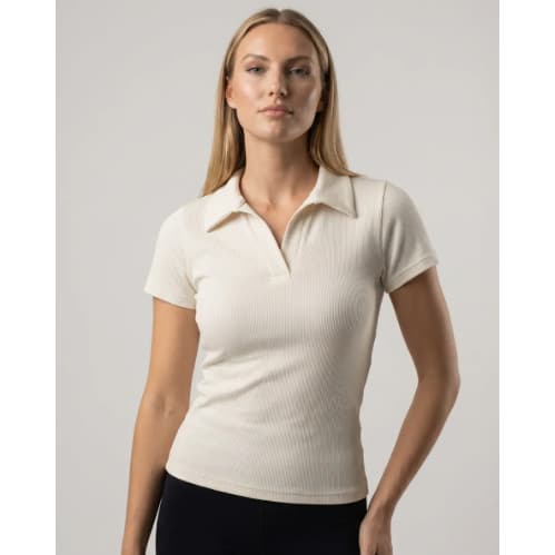 Camiseta Feminina Canelada Gola Polo Manga Curta P Ao G