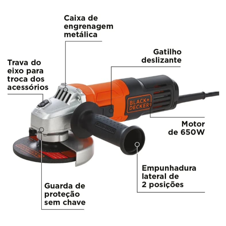 Esmerilhadeira Angular 4-1/2 650w 127v - Black + Decker G650
