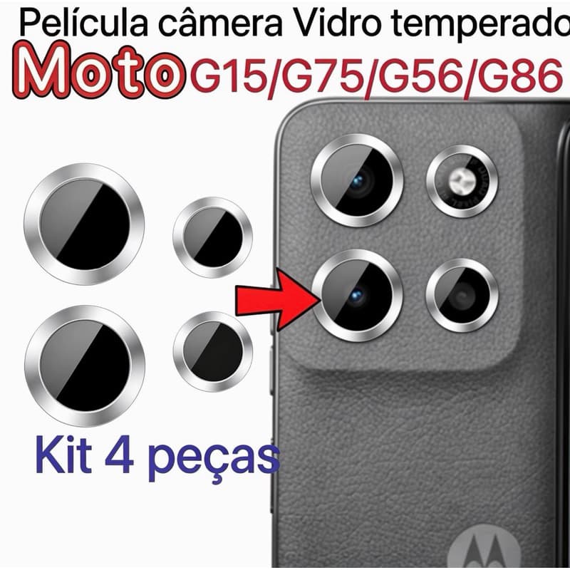 Kit 4 peças Película Câmera Para Motorola G15/G75/G56/G86 Anel De Metal protetor lente Anti Risco Protetor