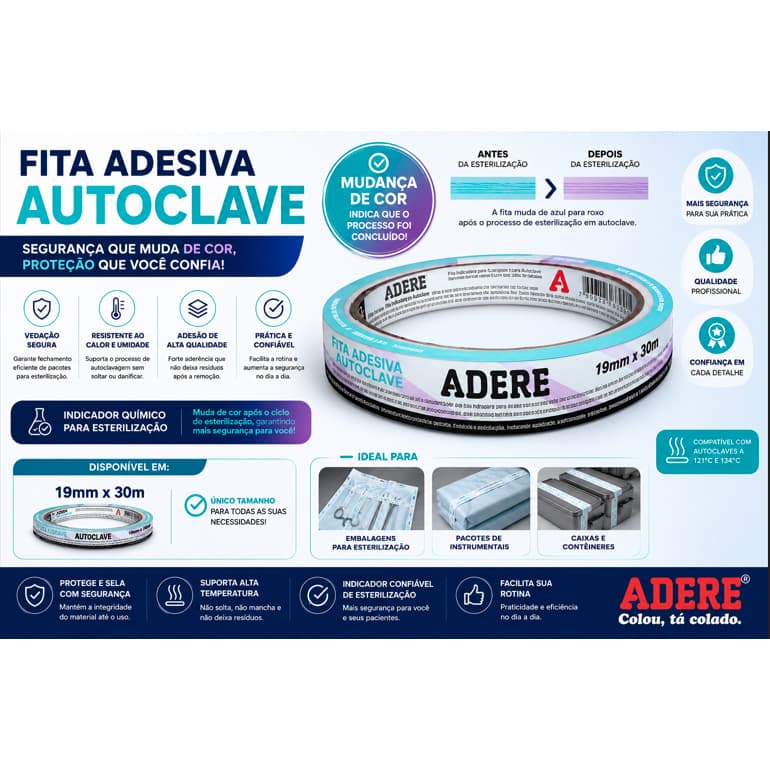 FITA para Autoclave 19x30m KIT - Adere