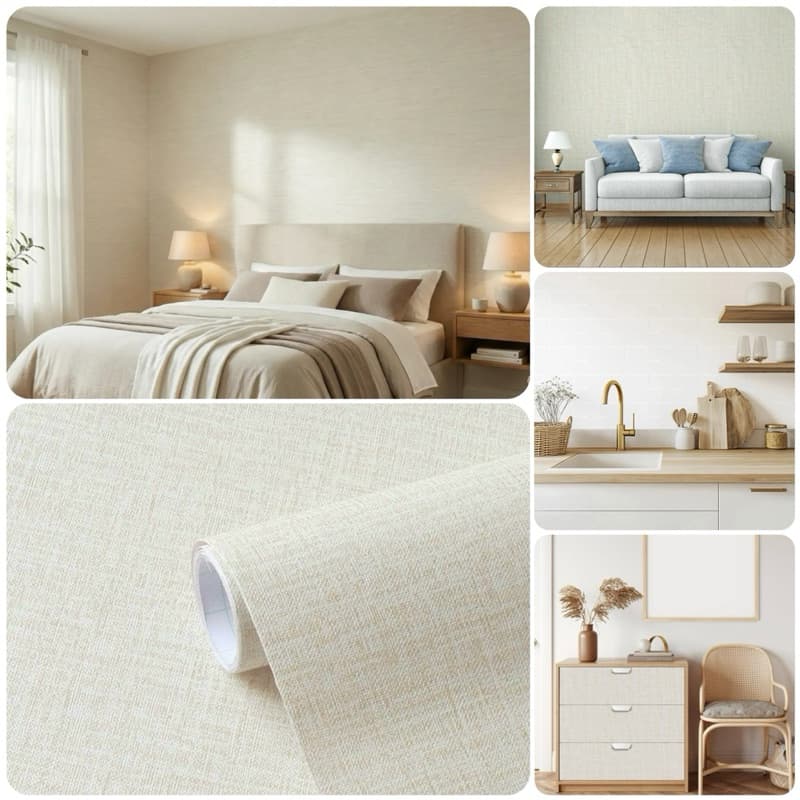 Papel de Parede Adesivo Modelo Linho Creme(602B) 5 Metros 3D Para Decoração de Sala, Quarto
