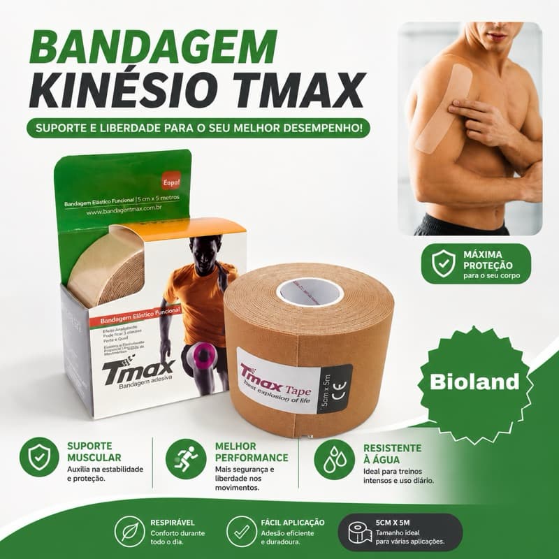Fita kinesio bandagem elástica tapping 5cm X 5m- TMAX Bege