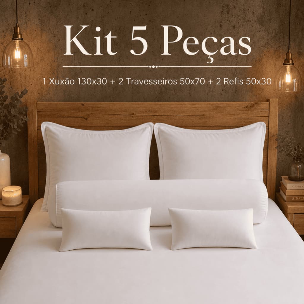 Kit Travesseiros 5 Peças Xuxão 130x30 Corpo Inteiro + 2 Travesseiros + 2 Refis Antiácaro