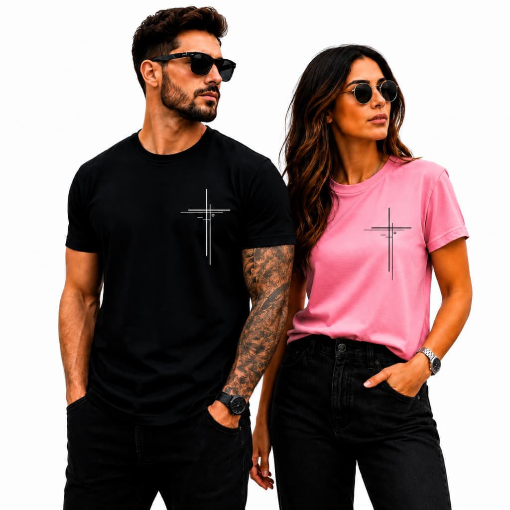 Camiseta Feminina e Masculina Cruz Cristã Minimalista Camisa 100% Algodão Premium Streetwear Moda Evangelica Unissex