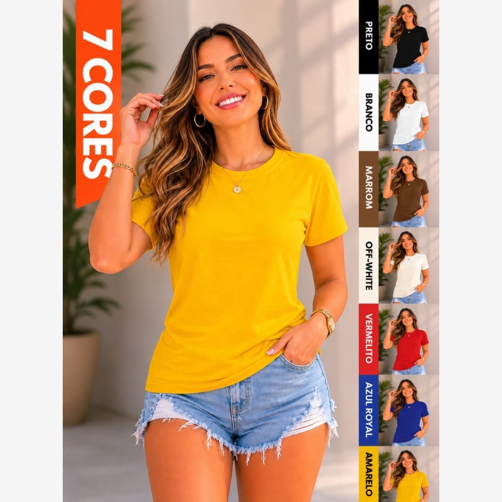 CAMISETA T-SHIRT FEMININA BASICA LISA 100% ALGODÃO BLUSA MODA TENDENCIA BLUSINHA SEM ESTAMPA