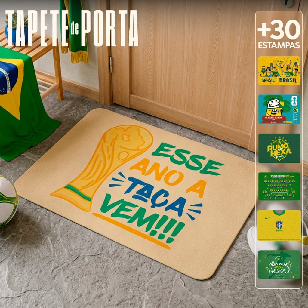 Tapete Emborrachado de Porta Bem Vindo Estampado 40x60 - Copa do Mundo Brasil