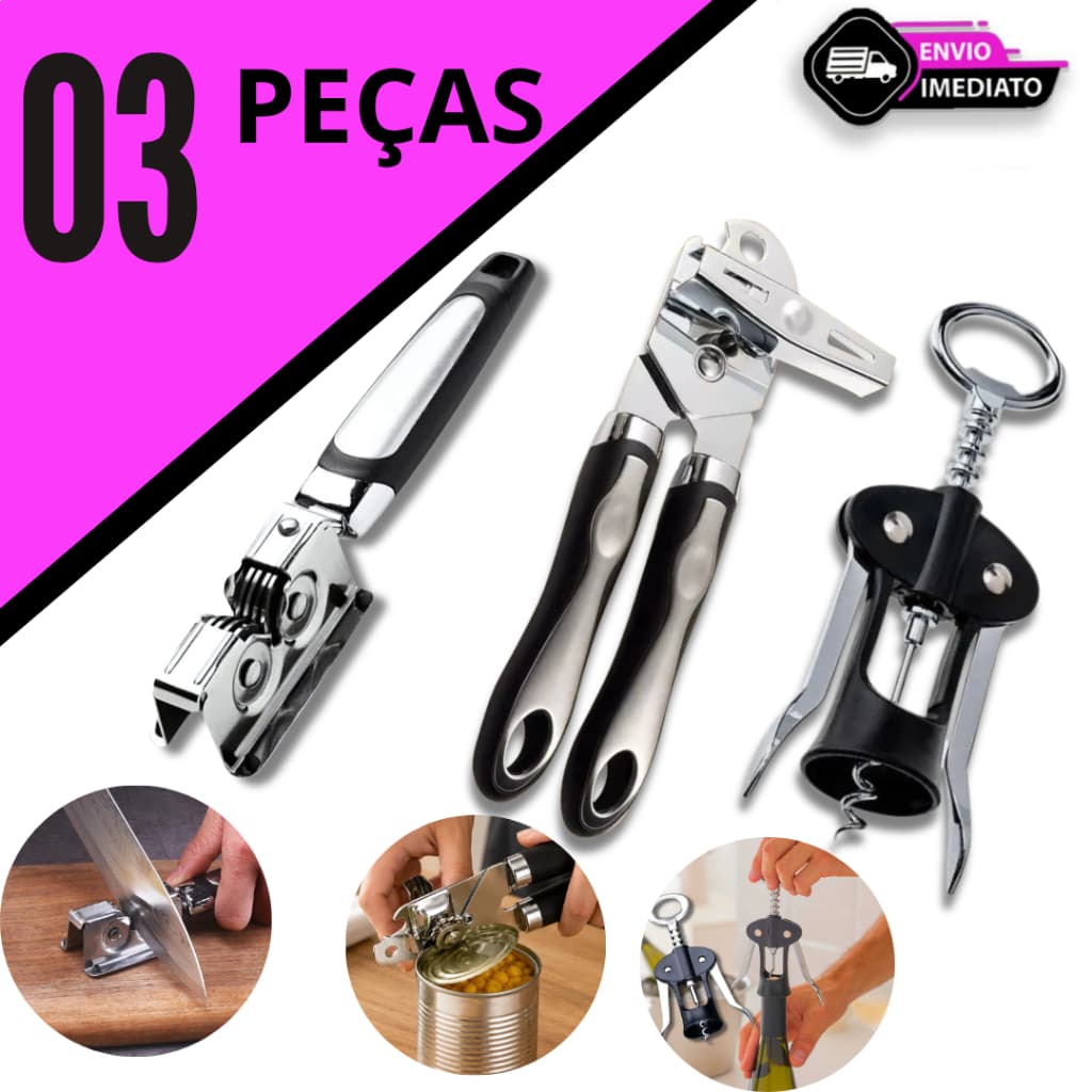 Conjunto 3 Un Amolador Afiador Faca Profissional Saca Rolha Abridor Garrafa Abridor lata Multifuncio