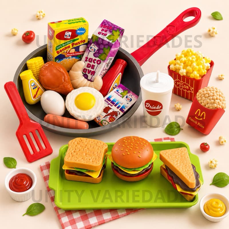 Kit Brinquedos Menino Menina Kit Educativo 26 Pcs Comidinhas Cozinha Infantil
