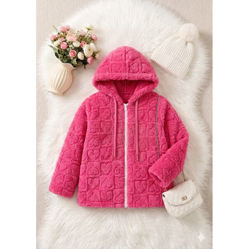Casaco Feminino infantil Juvenil Tedy coração pelúcia quentinho Inverno toucao