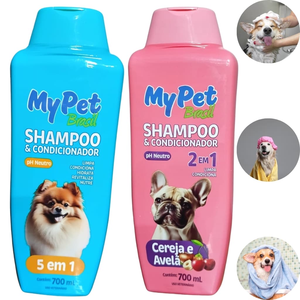 Shampoo Pet 700ml pH Neutro 2 em 1 e 5 em 1 Limpa Hidrata e Perfuma Cães