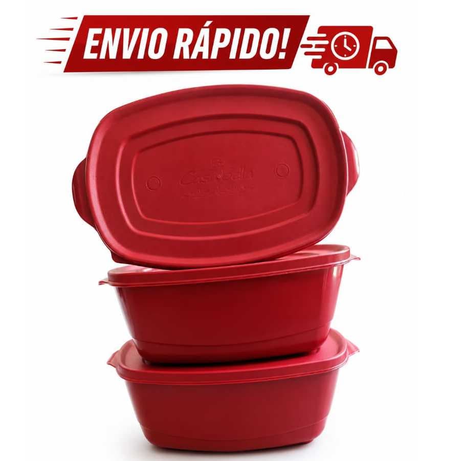 Kit Jogo de Cozinha com 3 Peças de Plástico Vermelho Hermético Resistente para Alimentos