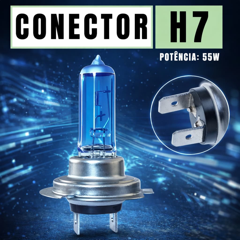 Lâmpadas H7 55w 12v Super Branca Efeito Xenon 8500k
