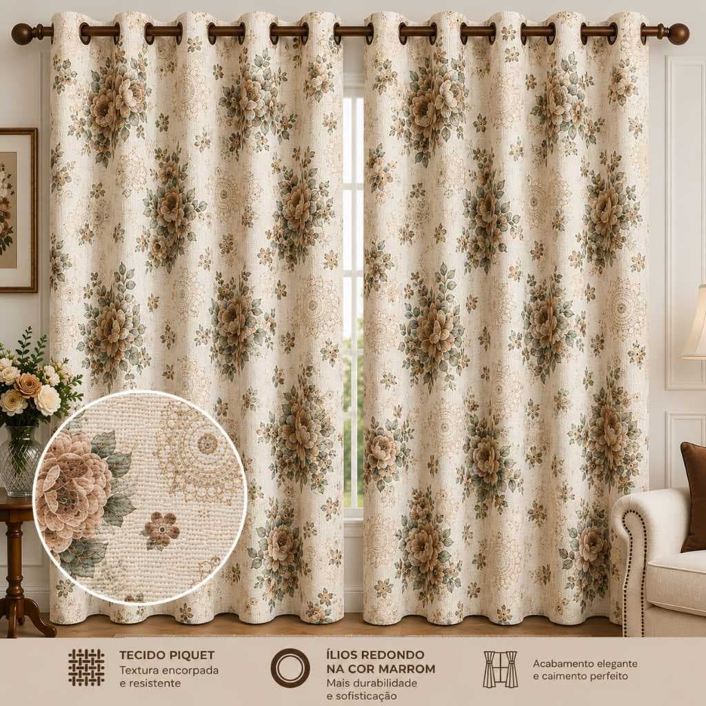 Cortina Tecido Piquet 5 x 2,20 Sala Quarto