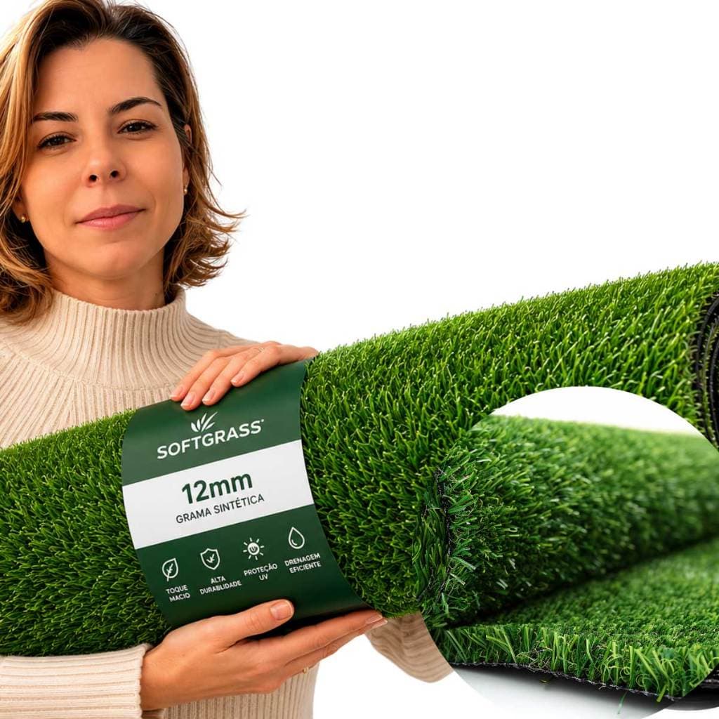 Grama Sintética 9m² (2m x 4,50m) Macia Realista Fácil Instalação Varanda Quintal Jardim